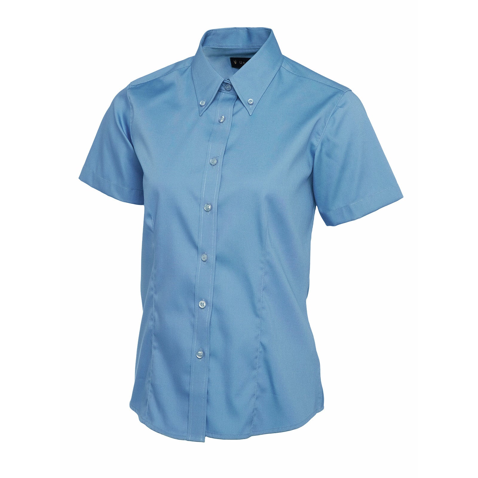 Ladies Pinpoint Oxford Half Sleeve Shirt - Mid Blue